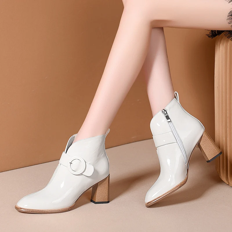 

AIWEIYi New Sexy Women Ankle Boots Round toe Wood Heel High Heels Black Booties Autumn Winter Motorcycle Martin Boots Botas