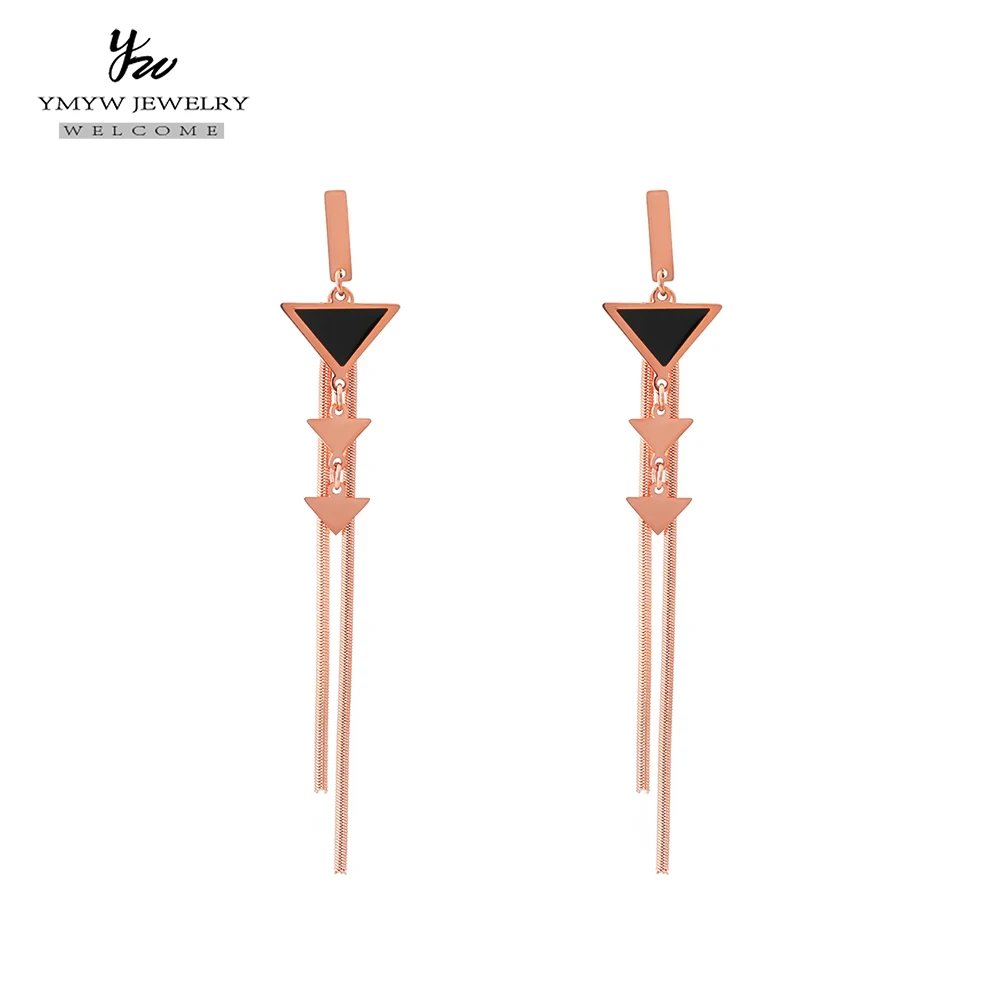 YMYW Tassel Chain Triangle Drop Dangle Earrings Fashion Stainless Steel Geometric Long Jewelry Charm Women Accessory | Украшения и