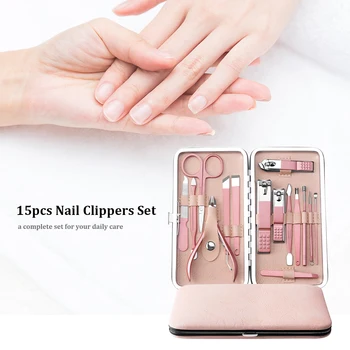 

15pcs Stainless Steel Pedicure Professional Nail Clipper Set Cuticle Eagle Hook Tweezer Dead Skin Remover Manicure Nail Art Tool