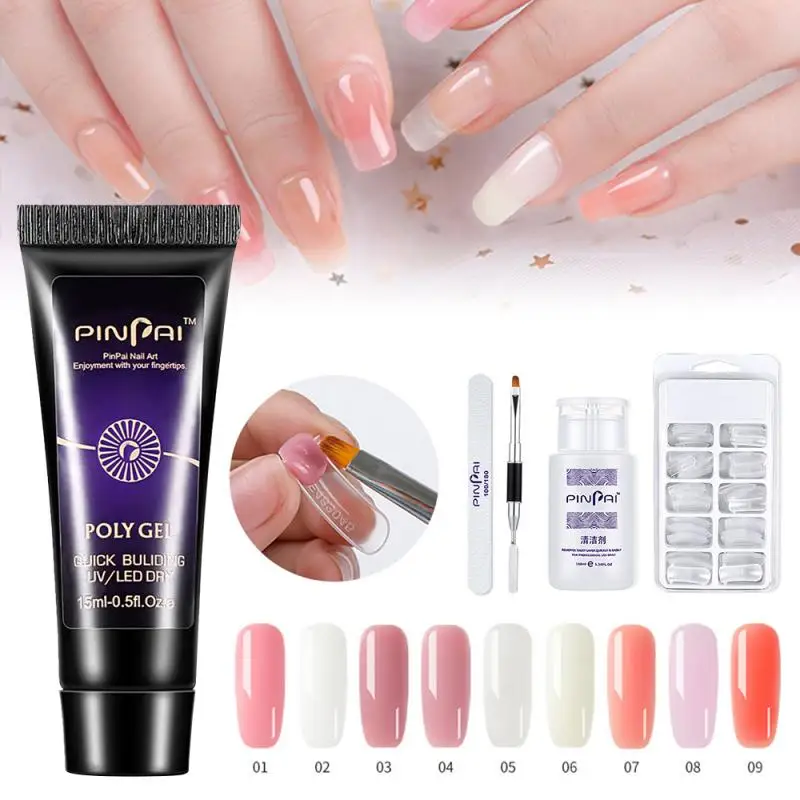 

Pinpai 15ml Nail Extension Gel Crystal Nail Free Paper Holder Quick Dry Model Extension Glue Set Durable Nail Art UV Gel TSLM1
