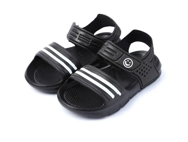 Брендовые летние пляжные сандалии, детские сандалии, кожаная обувь для мальчиков и девочек, повседневные спортивные сандалии для маленьких мальчиков - Цвет: Черный