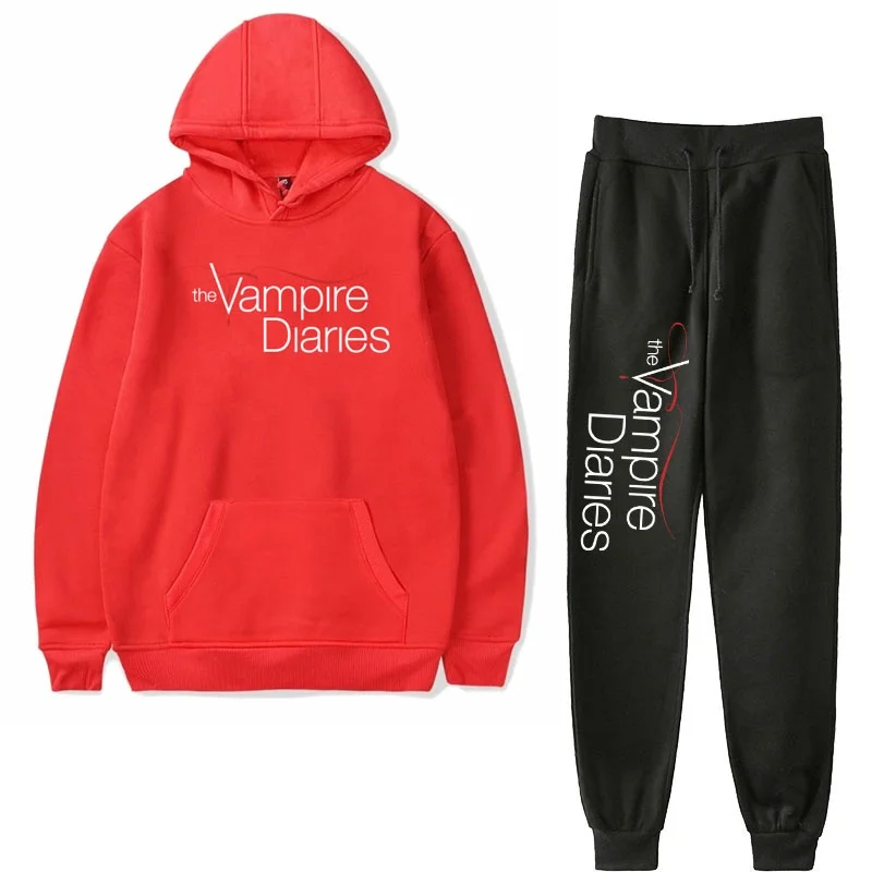 Fashion The Vampire Diaries Sweatshirt Pants Suit Women Men Print Hoodies Harajuku Tracksuit Hoodie Long Pants Causal Pullover 3