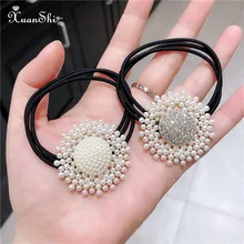 

Women Hair Ties Elastic Rubber Bands Girl Crystal Zircon Round Pearl Korean Scrunchies Head Accessories Handmade Wholesale