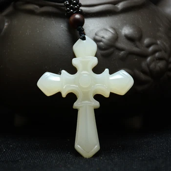 

Chinese green Jade Cross Pendant Necklace Jewellery Fashion Hand-Carved Relax Healing Man Women Luck Gifts Amulet Free Rope