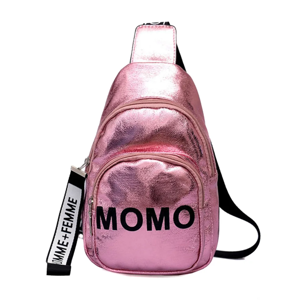 1PC Stylish Women Waist Bag PU MOMO Printed Solid Color Chest Bag for Outdoor Sport JS26