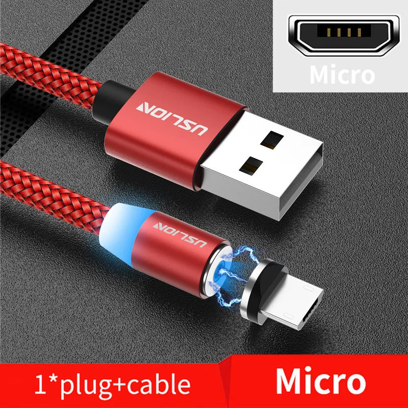 Магнитный кабель USLION, Micro usb type C, кабель для быстрой зарядки, зарядное устройство для iPhone, samsung, huawei, Xiaomi, Micro USB кабель, USB C кабель - Цвет: Red for Micro