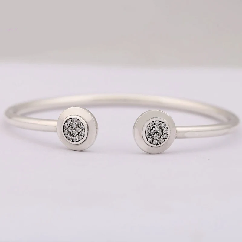 

Original Signature With Crystal Open Bangle Bracelet Fit 925 Sterling Silver Bead Charm Bangle DIY Europe Jewelry