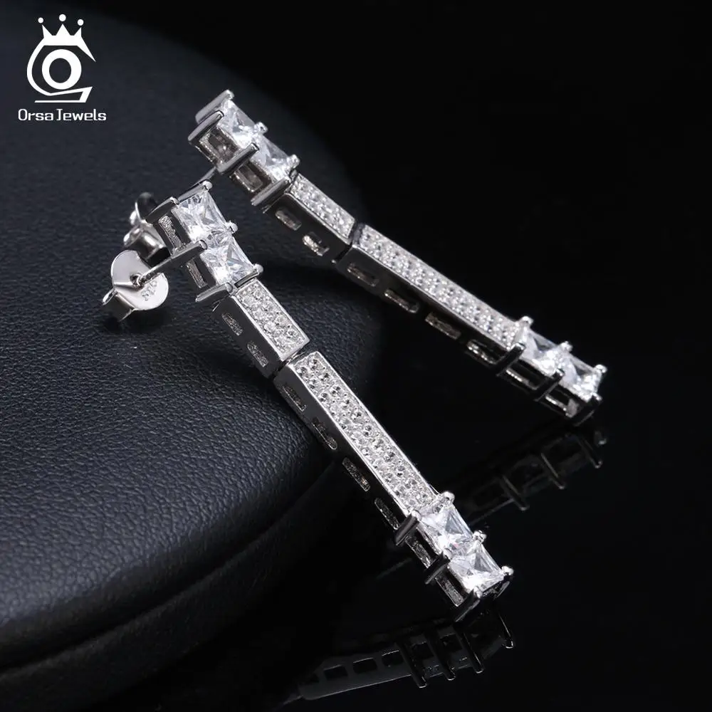 ORSA JEWELS, настоящее 925 пробы, серебряные серьги для женщин, длинные капли, хорошее ювелирное изделие, свадебные, Помолвочные, вечерние, подарки, SE57