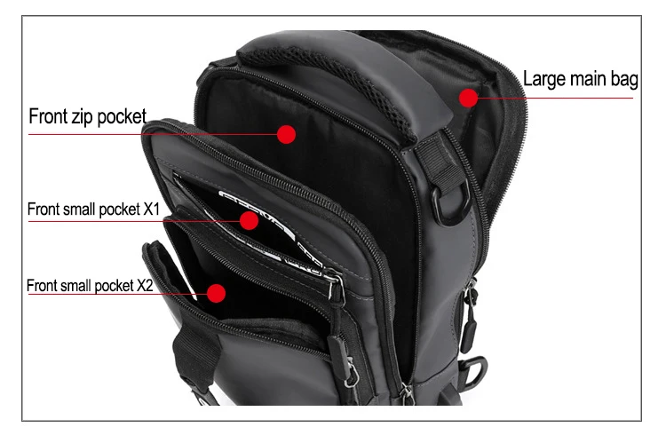 OZUKO New Multifunction Crossbody Bag for Men Chest Pack Sling&Double Shoulder Bag Male Waterproof Short Trip Messenger Bag