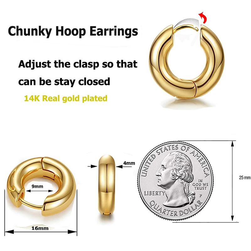 Small Chunky Gold Hoop Earrings 14K Gold Plated Dainty Tiny Thick Chunky Huggie Hoop Earrings for Women and Girls - Image 6