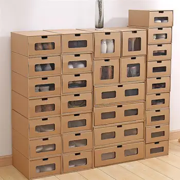 

Flip Shoes Box Thickened Drawer Case Plastic Shoe Boxes Stackable Kraft Cardboard Box Shoe Organizer Shoebox Storage Shoe rack