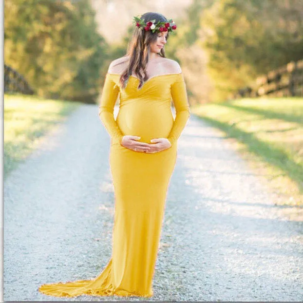 Sexy Maternity Dresses Photography Props Cotton Shoulderless Women Pregnancy Dress 2019 Long Maxi Maternity Gown For Photo Shoot (1)