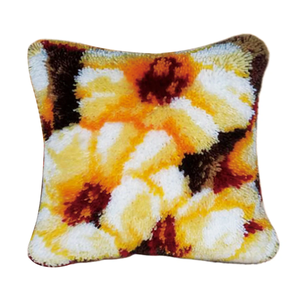 DIY Latch Hook Kits Throw Pillow Cover Cute Rug Pattern Printed 17X17 inch, Crochet Needlework Crafts for Kids and Adults