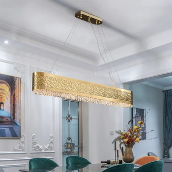 

Modern gold rectangle crystal chandeliers for dining room kitchen island indoor lighting E14 Bar counter light fixtures