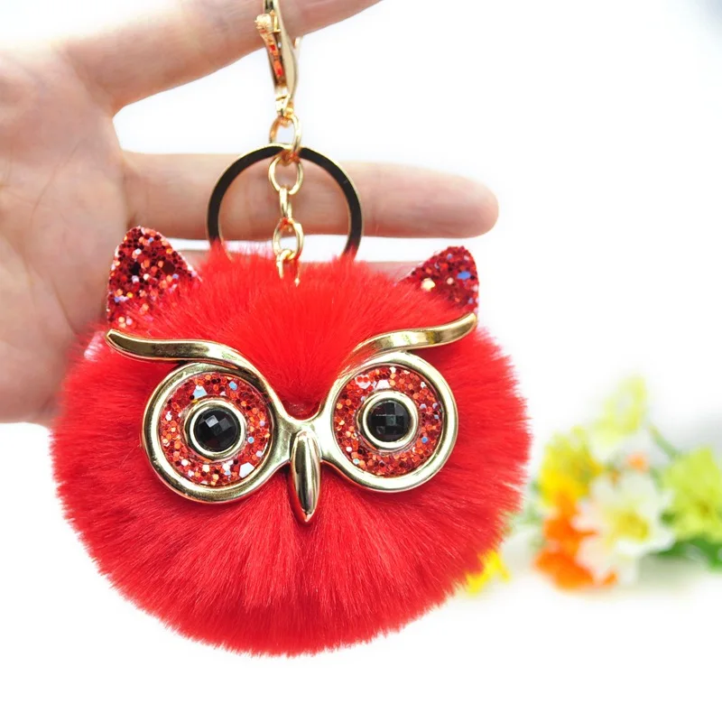 Золотой порошок блесток с Большая Сова пушистый шар брелок сумка с подвесками украшения для мобильного телефона подарок