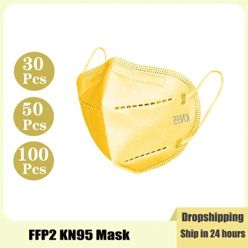 

Yellow FFP2 KN95 Face Masks 5 Layer Dust Respirator Filter Maske Breathable Protective Mouth Mask Reusable Adult Mouth Caps