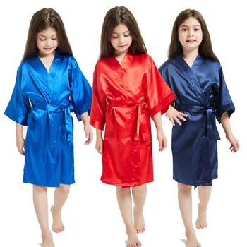 Szlafroki damskie dziewczęce sukienki Kimono stałe plamy suknie na imprezy urodzinowe druhna ślubna szaty dziewczyny szlafroki bielizna nocna tanie i dobre opinie Wiskoza 25-36m 4-6y 7-12y CN (pochodzenie) Lato Dobrze pasuje do rozmiaru wybierz swój normalny rozmiar SATIN Dzieci