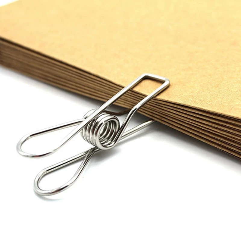 NEW-200 Pieces / Stainless Steel Spring Clothes Socks Hanging Nail Clip Folder Folder Seal Clip Silver