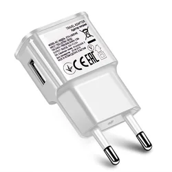 Universal USB Charger with Micro USB Cable - European Adapter - Only Plug White