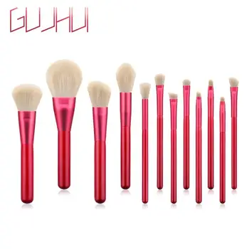 

12 Pcs/set Fashion Professional Red Makeup Brush Nylon Fiber Wooden Handle Powder Brush Cherry Blossom Brush Bag Cosmetics Tool