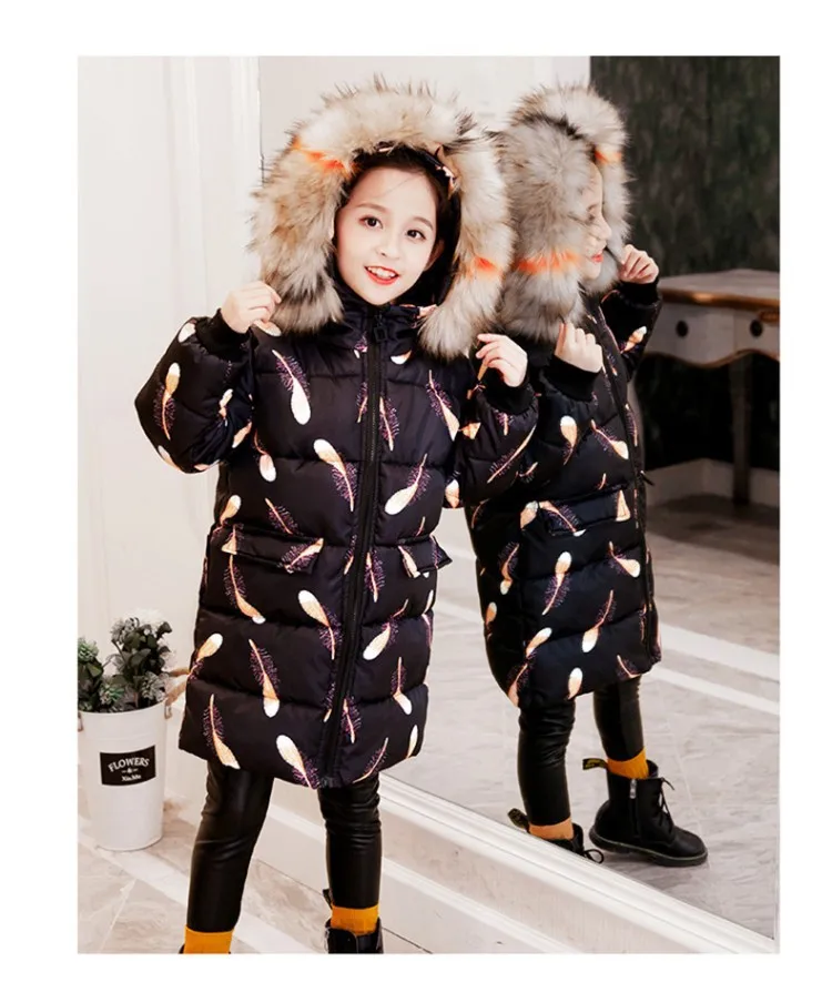30 градусов, зимние парки для девочек, пальто теплая верхняя одежда с меховым воротником и капюшоном детская одежда детские пальто для девочек от 6 до 14 лет