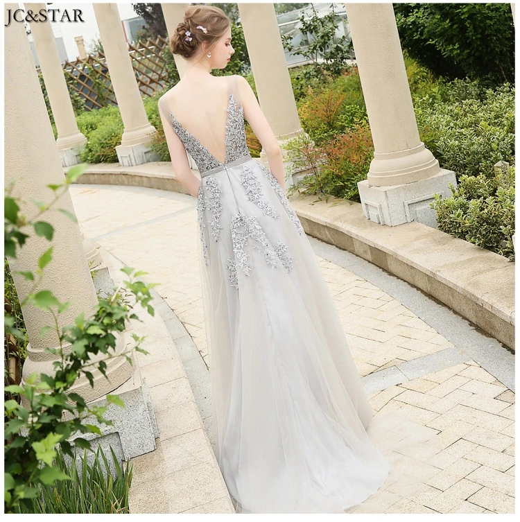 Vestido madrinha, новинка, тюль, расшитый бисером, сексуальный, v-образный вырез, а-силуэт, темно-синий, розовый, серебристый, серый, королевский синий, бордовые платья для подружки невесты со шлейфом