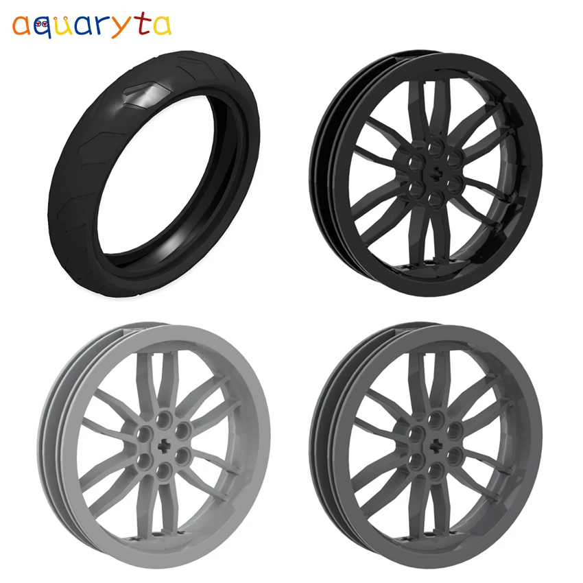 

AQUARYTA 4pcs Technology Building Blocks 75x17mm Wheel Hub and 94.2 x22mm Tire Compatible 88517 88516 DIY Assembles Toy for Teen