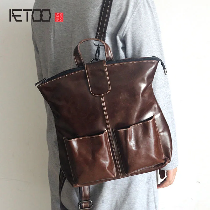 

BJYL The new first layer of leather simple shoulder bag leisure fashion wild ladies backpack men leather bags