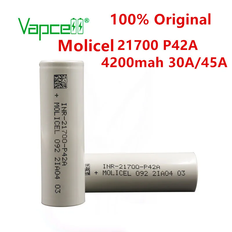 Vapcell оригинальный литий ионный аккумулятор molicel перезаряжаемый 21700 4200mah 30A / 45A P42A 3 7