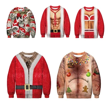 

Christmas Sweatshirt Women Men Cat Santa Hat Fun 3D Printed Winter Autumn Sweatshirts Long Sleeve Fashion plus size Pullover
