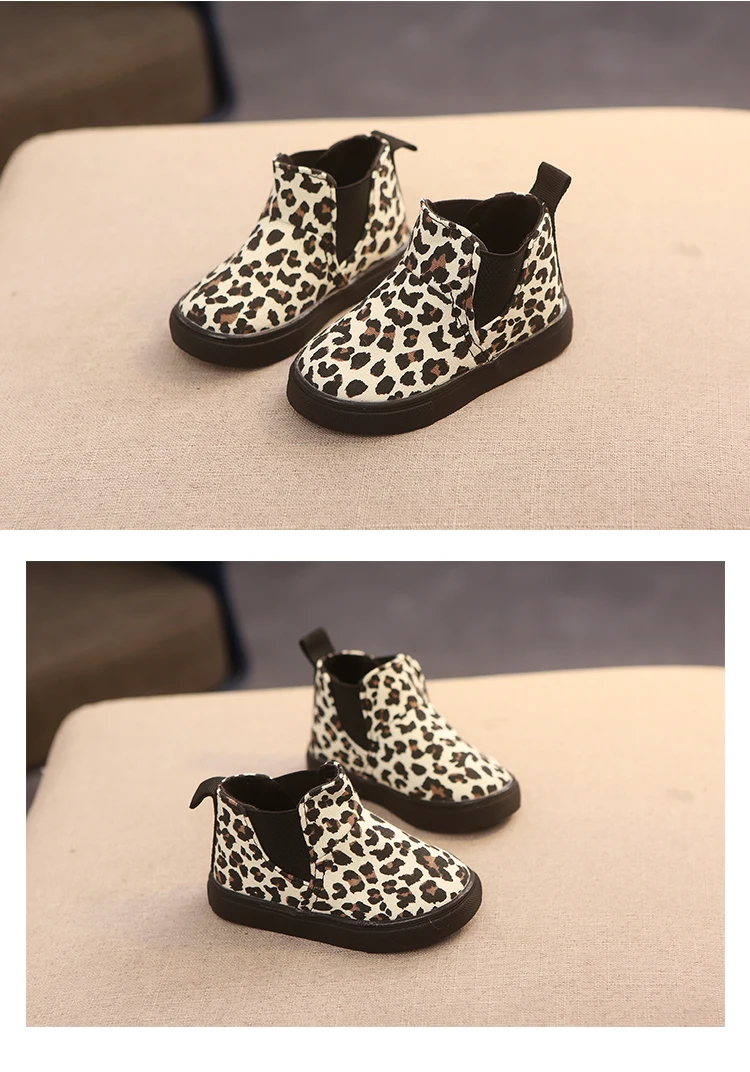 Leopard print canvas shoes for children in autumn and winter are fashionable and comfortable with soft soles for boys and girls