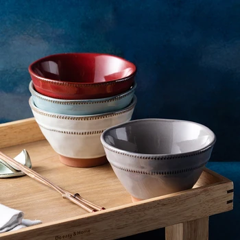 

4.5 Inche Rice Bowl Nordic Retro Ceramic Tableware Household Kitchen Porcelain Kiln Glazing Process Exquisite Dinner Salad Bowl