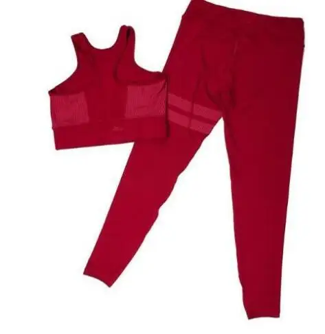 S-XL для женщин 2 шт. Йога Фитнес Спортивные костюмы тренажерный зал Йога рубашки с длинным рукавом Высокая талия Леггинсы для бега тренировочные брюки+ куртка - Цвет: Wine Red Suit