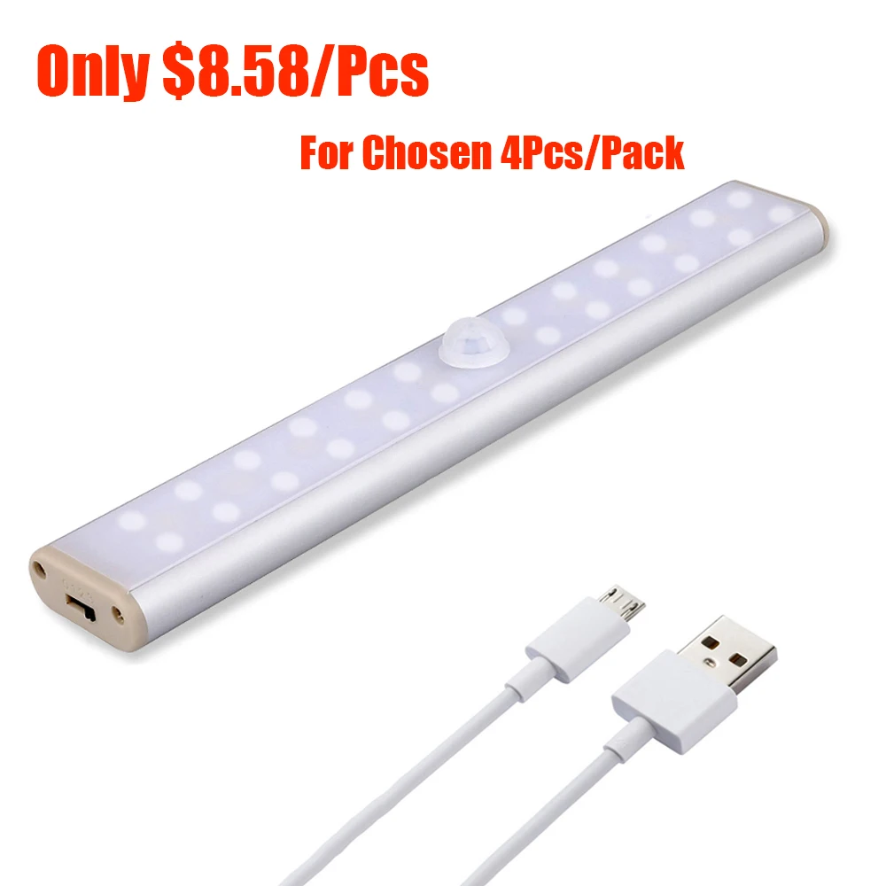 

LED Lights With Motion Sensor For Closet Wireless Cabinet Light Motion Sensor Lamp USB Rechargeable Kitchen Wardrobe Closet Lamp