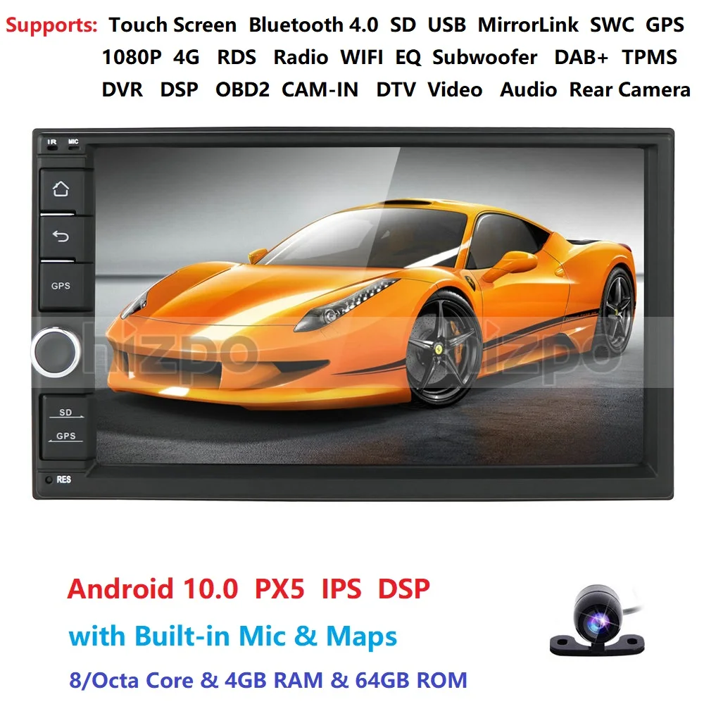 

4G+64G Octa Core Universal Car NO DVD Audio Head unit Android 10.0 Auto Radio 2 DIN Car GPS Navigation Support DAB DVR OBD BT