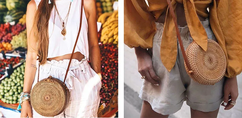 Соломенные сумки для женщин Летняя Повседневная тканая пляжная сумка через плечо для путешествий ручная работа женские Ротанговые сумочки