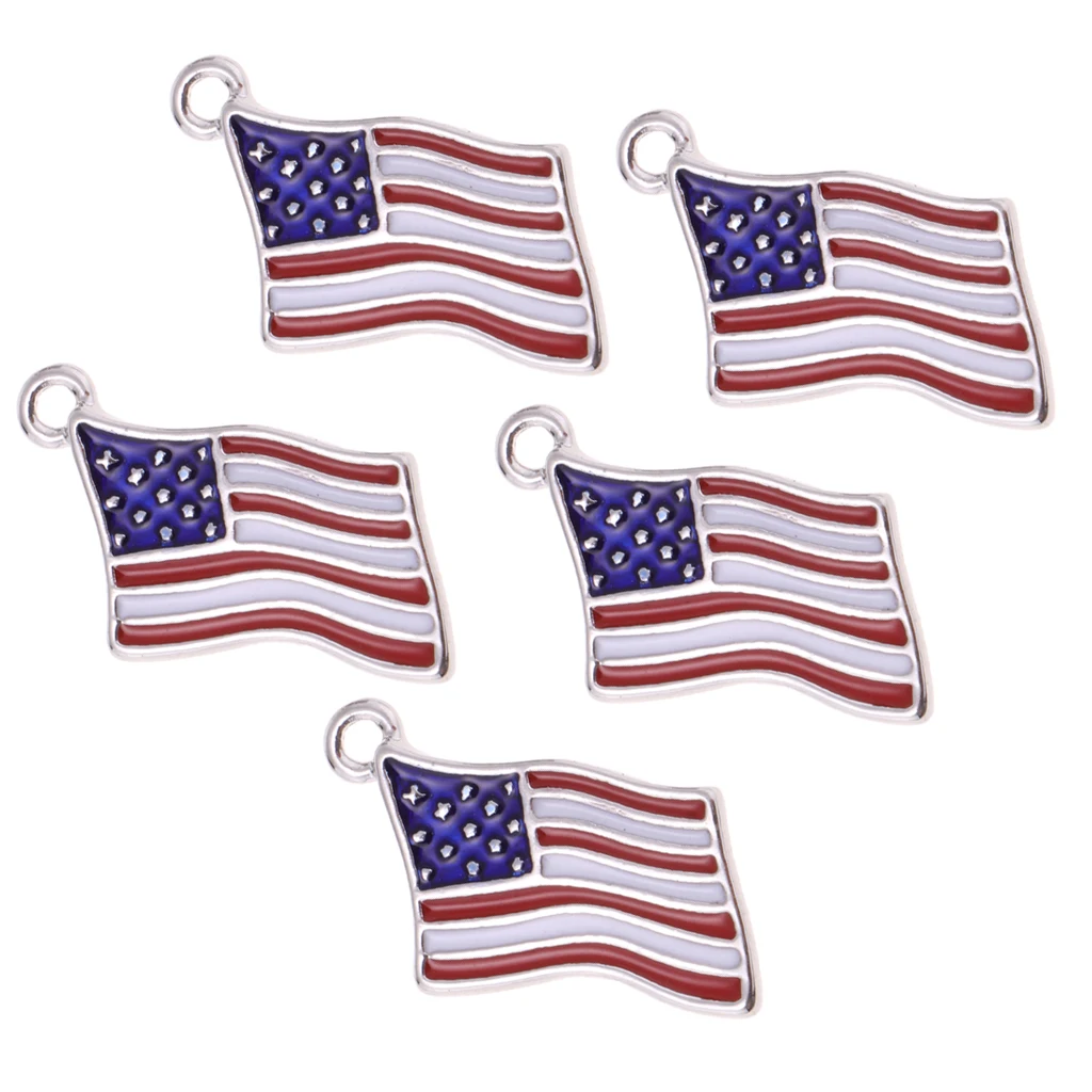 5PCS USA American Flag Alloy Enamel Charms Pendant Patriotic Jewelry Findings