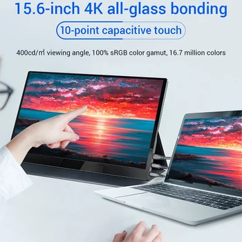 새로운 4k 휴대용 Led 보조 모니터, 터치 스크린 3840*2160 Ips 패널 Usb 전원 타입-c Hd Mi Pc 노트북 확장 화면