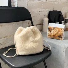 Корейская стильная женская сумка-мешок, зимняя новая Мягкая шерстяная плюшевая женская сумка через плечо, белая женская сумка-мессенджер, большая женская сумка