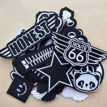 

Black White Letters Patches Animal Zipper Embroidery Patches For Clothes Iron on Appliques Clothes Jeans Stickers Badges Patch