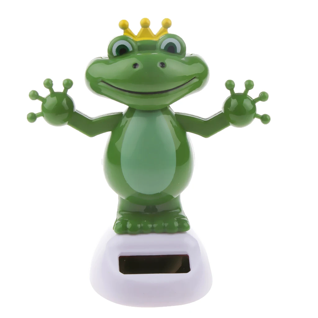 Solar Power Doll Dancing Frog Prince with Crown Bobble Head Solar Powered Indoor Toys Office Desk Car Decor Interior Ornament
