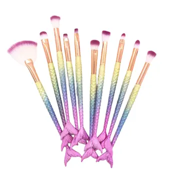 

10 Pieces Set Brushes Mermaid Makeup Brushes Beauty Tool Set Colorful Gradient 3D Texture Eye Brushes