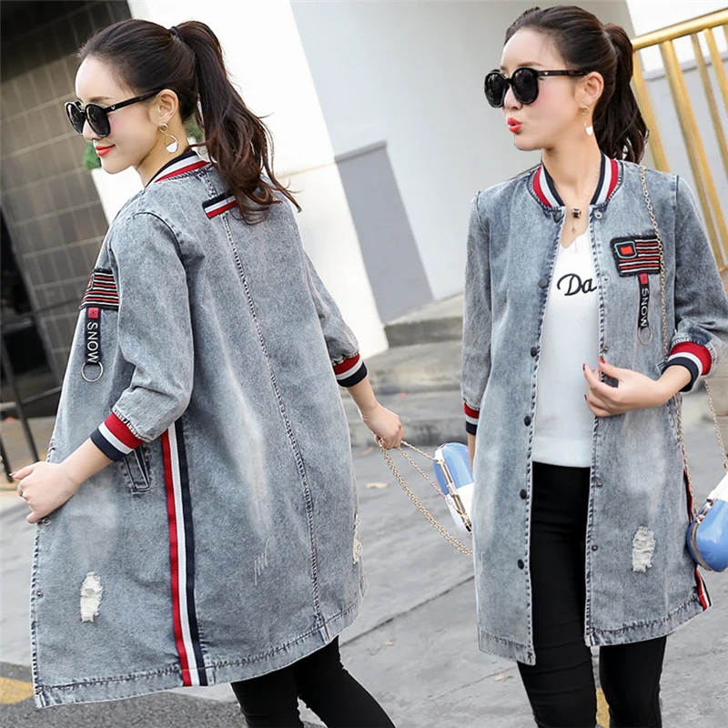 New  Autumn Winter Women Ripped Hole Denim Jacket 2019 Harajuku Boyfriend Jean Jacket Vintage Long Sleev