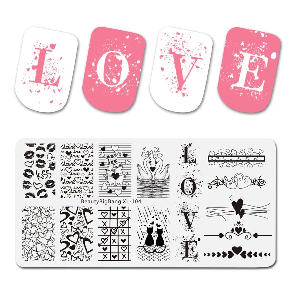 

BEAUTYBIGBANG Rectangle Nail Stamping Plate Valentine's Day Nail Art Image Stamp Templates Stainless Steel Stencils Tool