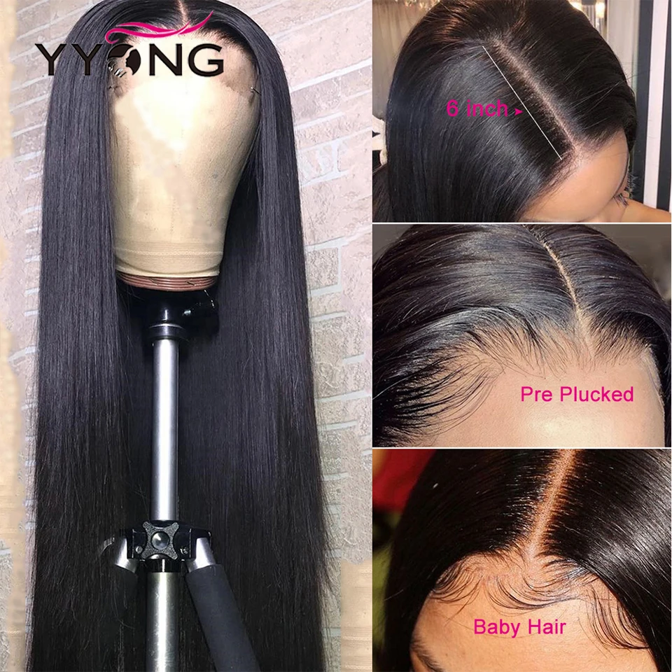 

YYong Peruvian Straight 1x4 & 1x6 T Part HD Transparent Lace Front Wigs Remy Lace Frontal Human Hair Wig Mid-Part 120 30 32inch