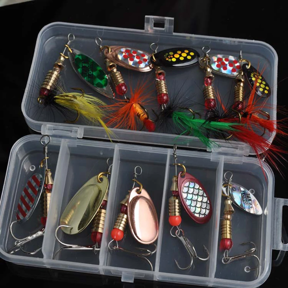 10pcs Rotating Spinner Fishing Lure Spoon Sequins Metal Hard Bait with Treble Hooks Wobblers Crankbaits Trout Perch Pike | Спорт и