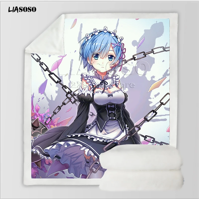 1 Диван, постельные принадлежности, аниме, Re: zero, сестры-близнецы, горничные рам и рем, Узорчатое, для взрослых, детей, набивное шерстяное одеяло, одеяло для путешествий, одеяло для автомобиля - Цвет: 1