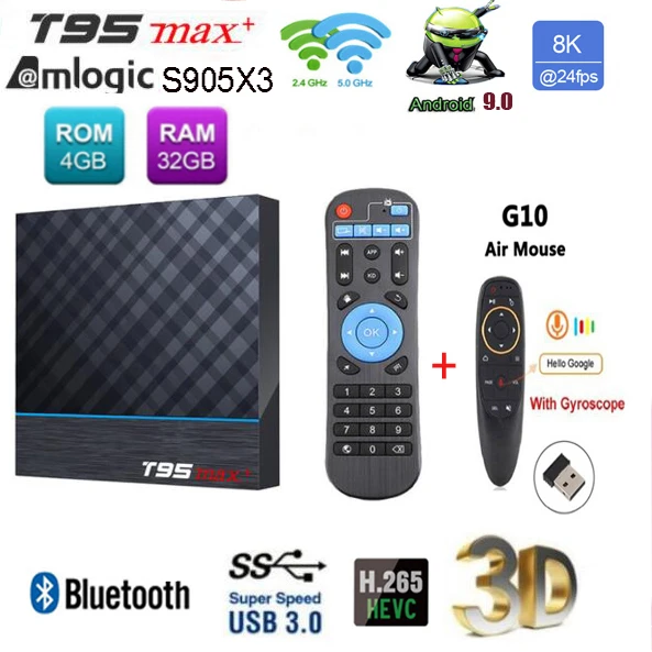 T95 MAX Plus Android 9,0 Smart tv BOX Amlogic S905X3 4G ram 64G rom 5G Dual wifi BT4.0 USB 3,0 HDR 3D 8K ТВ-приставка - Цвет: 4G 32G G10