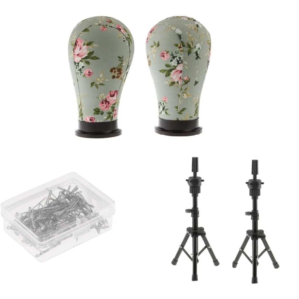 Mannequin Cork Canvas Block Head Holder Stand T  Pins Wig Making Tools