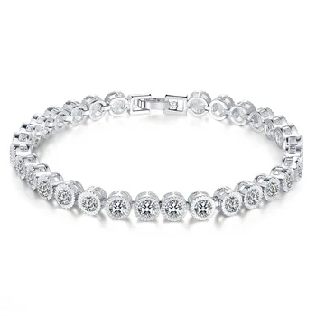 

S40CB61 New Platinum Shiny Round Zircon Bracelet